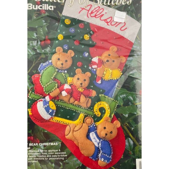 Bucilla Christmas Stocking Kit A Teddy Bear Christmas Kit 33253 Felt Applique - Picture 2 of 6